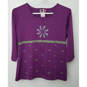 Arizona Jean Company Girl's Large 3/4 Sleeve Shirt Flower Purple Vintage Y2K